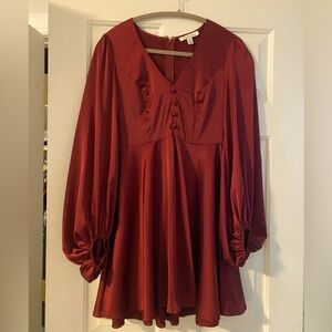 Red long sleeve silky dress